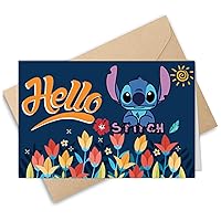 Stitch Birthday Cards Greeting Card Big Cartoon Greeting Cards Blank Inside with Envelopes Invitation Cards for Kids Boy Girl 8 x 5.3 Inch (20x13.5cm)