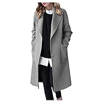Women's Notched Lapel Wool Coats Mid Long Button Pea Coats Warm Thicken Single Breasted Trench Jacket Winter Overcoat