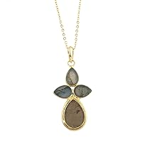Guntaas Gems Fashionable Labradorite Leaf Pendant Necklace Brass Gold Plated Floral Pendant Wedding Gift For Her