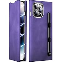 Leather Case for iPhone 15Pro Max/15 Pro/15 Plus/15, Magnetic Flip All-Round Protection Phone Cover with Card Slot Pen Slot (Color : Purple, Size : 15 Pro Max 6.7'')