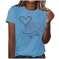 Prime Membership Crewneck Tops For Women Casual Heart Printed Short Sleeve Tee Shirts Loose Summer Blouses 2024 Trendy Cute Top Love Shirts