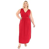 London Times Women's V-Neck Shirt Tail Maxi with Shirring Details