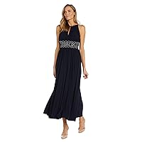 R&M Richards Women's Embellished Front Slit Gathered Halter Dress