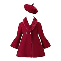 iiniim Toddler Girls Wool Blend Pea Coat Jacket Kids Winter Warm Windproof Outerwear with Beret Hat