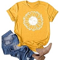 Women's Summer Sunflower T Shirt Cute Flower Graphic Loose Tees Crew Neck Short Sleeve Casual Tops Cute Funny T Shirts
