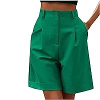 Women's Summer Dress Shorts, Bermuda Shorts for Women Casual High Waisted Work Office Pleated Shorts with Pockets