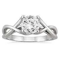 AGS Certified 1 Carat Diamond Solitaire Twist Engagement Ring in 14K White Gold (J-K Color, I2-I3 Clarity)