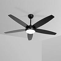 52 inch Ceiling Fans with Lights and Remote Black,6 Speed Levels,LED Dimmable,Quiet reversible motor,5 blades modern ceiling fans Farmhouse/Bedroom/Living romm