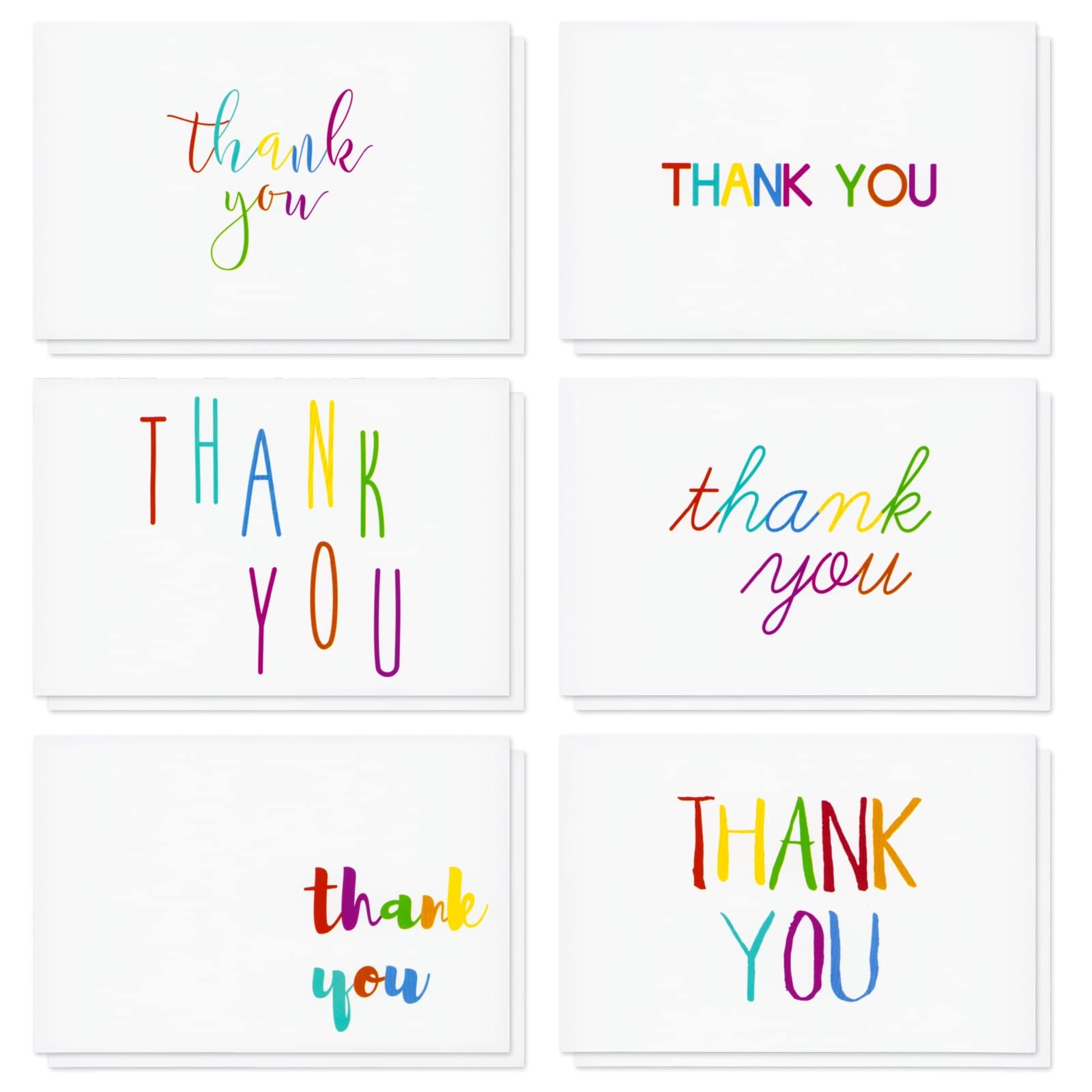 Juvale 48 Pack Thank You Cards with Envelopes for Kids, Teachers Appreciation, Birthday Party, Baby Shower, Colorful Font Covers, Blank Inside (4x6 in, 6 Assorted Designs)