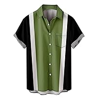 Men's Bowling Shirts Beach Shirts Button Down Holiday Vintage Short Sleeve Striped Funny Silk Shirts for Men