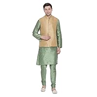 Elina fashion Men's Indian Silk Blend Kurta Pajama And Nehru Jacket (Waistcoat) Traditional Wedding Party Festivals Dress Set