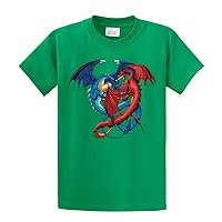 Dragon Red and Blue Dragons Fighting Fantasy Mythical Mother Draco Fire Breathing Serpent -Kelly-XL