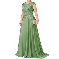 Plus Size Mother of The Bride Dresses for Wedding Scoop Neck Lace Appliques Chiffon Formal Evening Dress MA107
