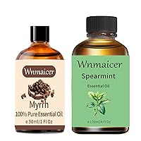 Myrrh Essential Oil Organic 1 Fl Oz & Spearmint Oil Ideal for Massage, Aromatherapy, Relaxation, Laundry, Diffuser,Hair,DIY & Skin Care 30 ml