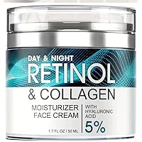 Retinol Face Cream Collagen Cream With Hyaluronic Acid Anti-Aging Facial Hydrating Day And Night Serum For All Skin Types Men And Women 1.76 Oz ..(2 pack)