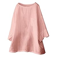Linen Cotton Shirts for Women 2024 Summer Long Sleeve Loose Blouse Tees Casual Crewneck Tops Lightweight Comfy Tshirt