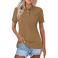 Full Park Casual Blouses Womans Short Sleeve Independence Day Cotton Polo for Ladies Cool Print V Neck Cozy Brown XXL