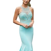 Women's Beaded Prom Dress 2017 Long Illusion Back Wedding Evening Gown
