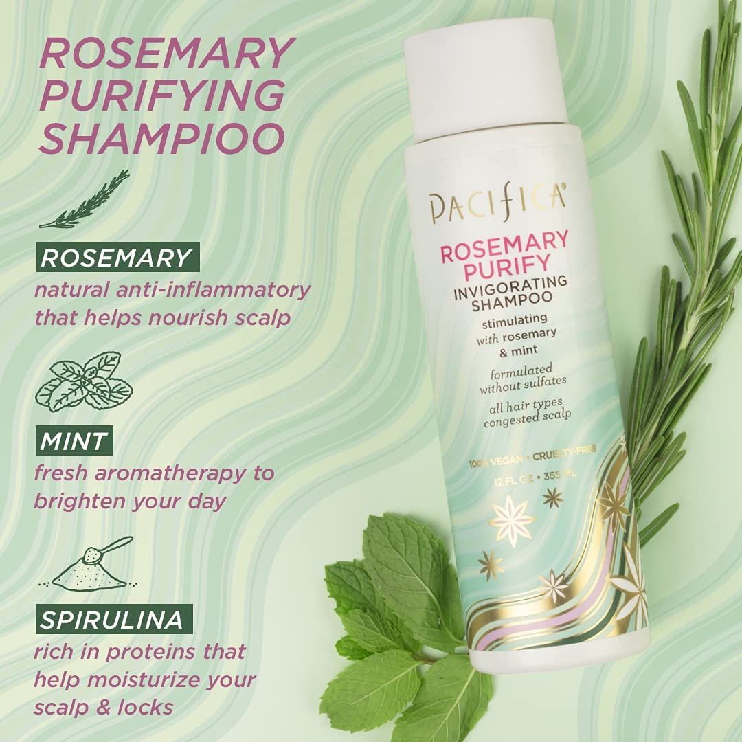 Pacifica Beauty, Rosemary Purify Invigorating Shampoo + Conditioner Set, Detox Scalp and Hair from Product Buildup & Excess Oil, Vegan & Cruelty Free, Sulfate + Silicone Free (Packaging May Vary)