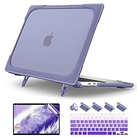 Batianda Shockproof Matte Case for MacBook Air 13 Inch 2020 2019 2018 Model A2337 M1 A2179 A1932 with Touch ID, Heavy Duty Hard Shell Case with Fold Kickstand & Keyboard Cover Skin, Lavender Gray