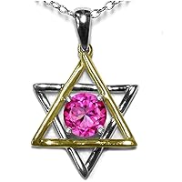 Solid 10k Yellow Gold with Rhodium Jewish Star of David Pendant Necklace