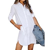 Women's Button Up Shirt Dress Casual Oversized Long Sleeve Button Up Long Shirt with Pockets Blouse Tops