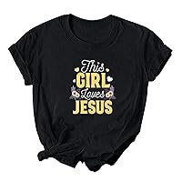 Women Easter Shirts Cute Letter Jesus Printed Graphic Tee Casual Christian Summer Short Sleeve Easter Tops