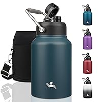 Half Gallon Jug with Handle,64oz Insulated Water Bottle with Carrying Pouch,Double Wall Vacuum Stainless Steel Metal Bottle,Navy blue