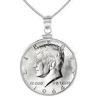 Sterling Silver Half Dollar Coin Necklace Screw Top Bezel 20 inch Silver Chain
