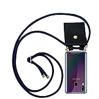 Mobile Phone Chain Compatible with Samsung Galaxy A40 in DEEP Blue - Silicone Protective Cover with Gold Rings, Cord Strap and Detachable case