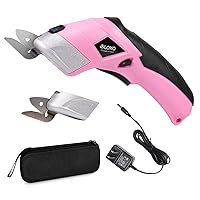 VLOXO Cordless Electric Scissors with 2 Blades Rechargeable Powerful Shears Cutting Tool for Fabric Cardboard Carpet Leather Felt with Charger & Storage Box-Pink