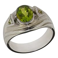 925 Sterling Silver Real Genuine Peridot Womens Wedding Band Ring
