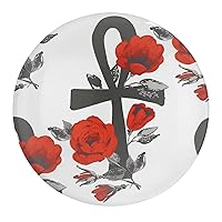 Ankh and Red Roses Round Glass Fridge Magnet Refrigerator Stickers for Refrigerator/Cabinet/Dishwasher,3 Sizes