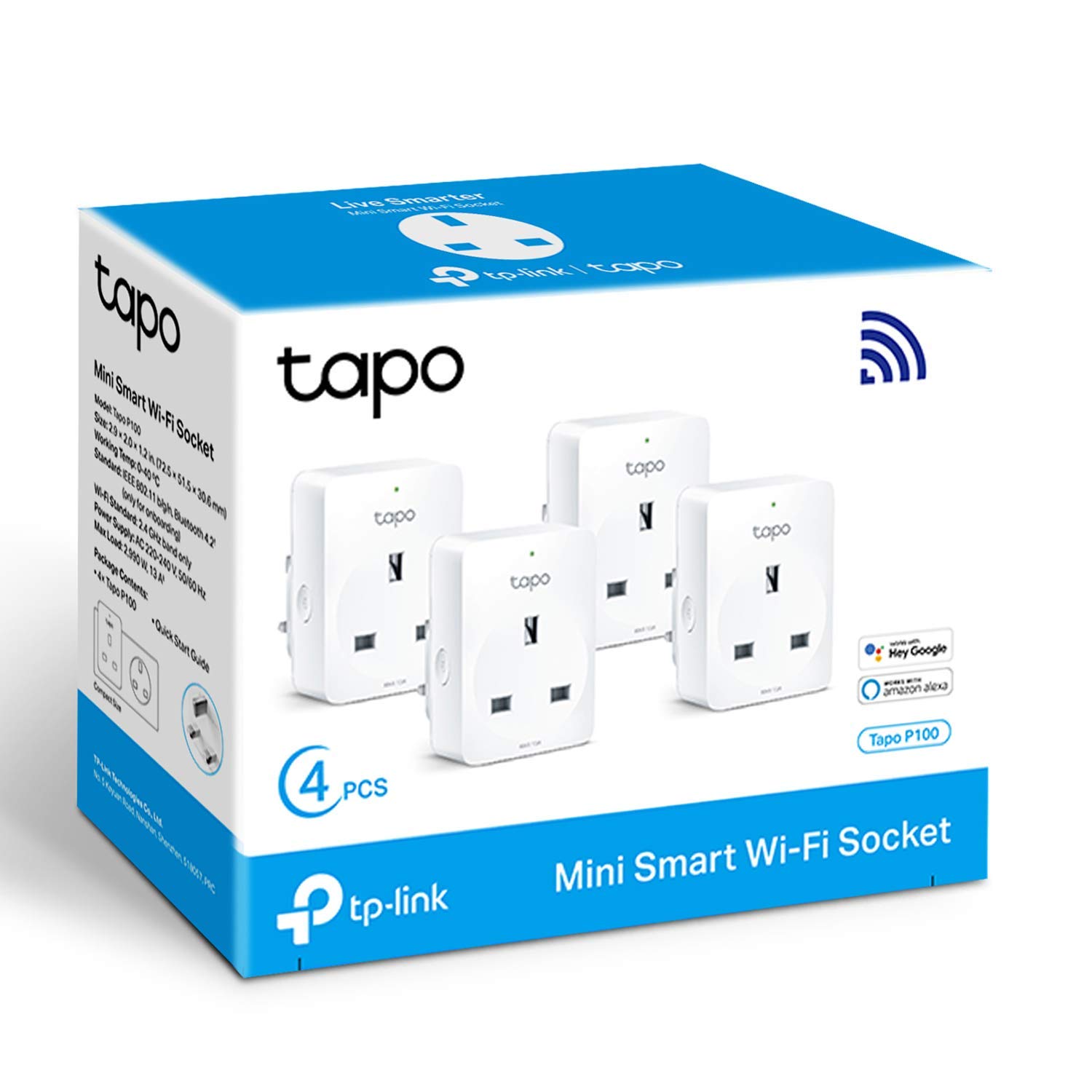 Tapo Smart Plug Wi-Fi Outlet, Works with Amazon Alexa (Echo and Echo Dot), Google Home, Wireless Smart Socket, Device Sharing, Without Energy Monitoring, No Hub Required - Tapo P100 4-Pack