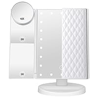 Makeup Mirror Vanity Mirror with Lights 1X 2X 3X 10X Magnification, Lighted Makeup Mirror, Touch Control, Tri-Fold Portable LED Makeup Vanity, Two Power Supply Modes, White