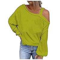 Off Shoulder Tops for Women Fashion One Shoulder Long Sleeve Shirts Tee Solid Casual Vacation Blouse Loose Clothes