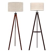 LEPOWER (Brown and Walnut) Wood Tripod Floor Lamp, Modern Design Studying Light for Living Room, Bedroom, Office