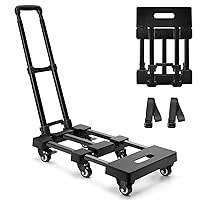 KEDSUM Upgraded Folding Hand Truck, 600lbs Heavy Duty Foldable Dolly Cart, Adjustable Handle Luggage Cart, Utility Cart with 6 Wheels & 2 Lashing Straps for Airport, Travel, Moving, Shopping, Office