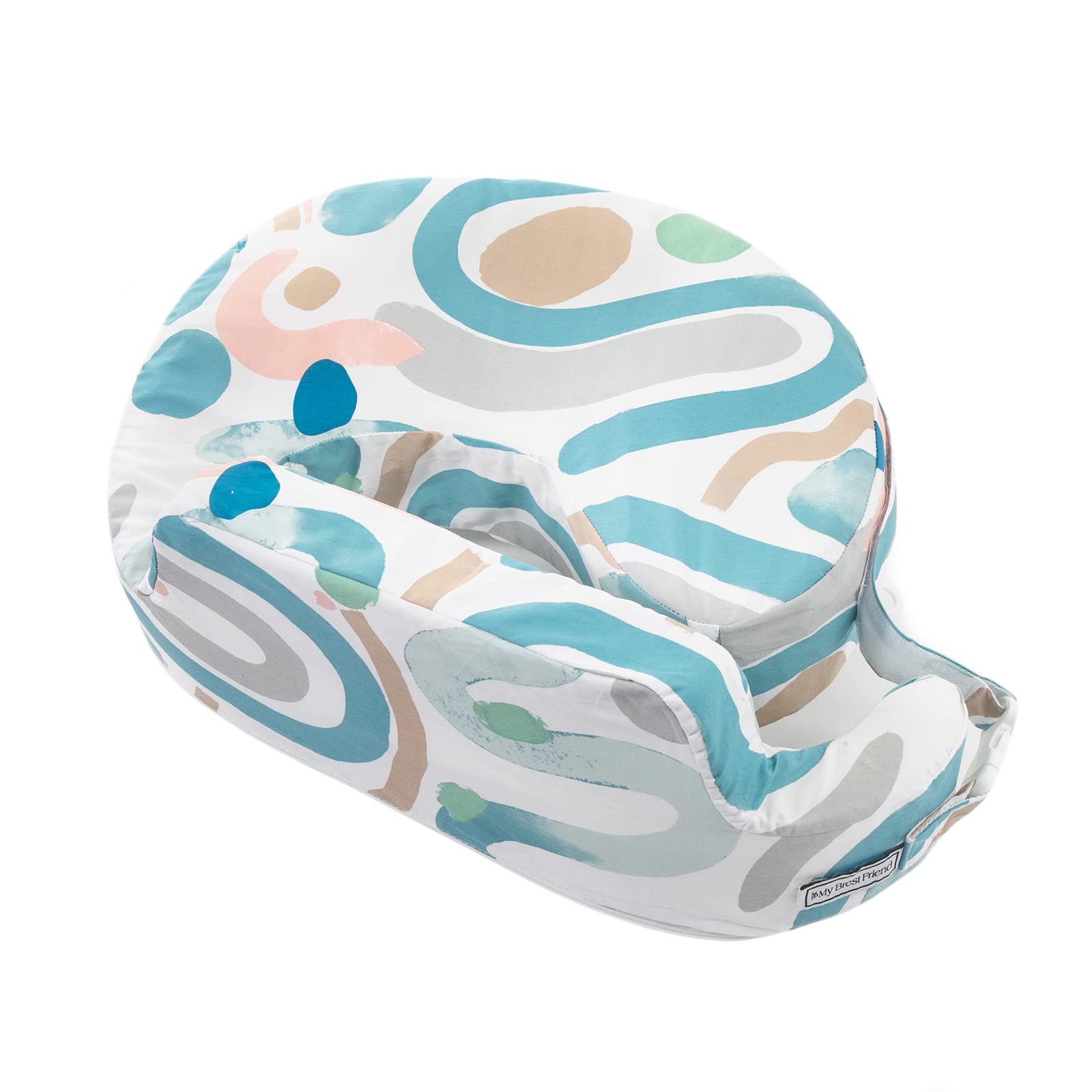 My Brest Friend Super Deluxe Nursing Pillow for Breastfeeding and Bottlefeeding with Lumbar Support, Convenient Pocket and Removable Slipcover, Modern Art Organic