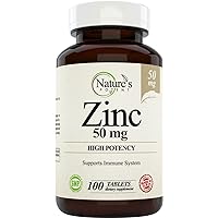 Zinc 50mg [High Potency] Supplement - Immune Support System from Natural Zinc (Oxide/Citrate) 100 Tablets, Made by Nature’s Potent.