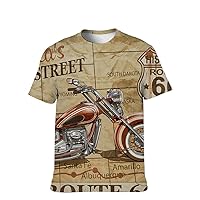 Unisex USA Novelty T-Shirt Crewneck Funny Short-Sleeve Colors-Graphic: Vintage Mens Multiple 3D Route 66 Pattern Outdoor