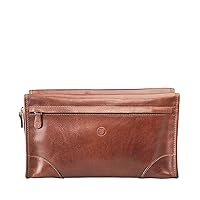 Maxwell Scott - Mens Luxury Leather Large Toiletry Bag Dopp Kit from Luxury Leather Full Grain Hides - The Tanta Chestnut Tan