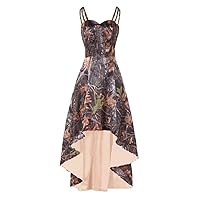 Camo Reception Party Prom Dresses Camo High Low Bridesmaid Gowns Spaghetti Straps