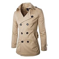 Men's Classic Wool Trench Coat Winter Double Breasted Outdoor Jacket Slim Fit Belted Peacoat Overcoat Windbreaker