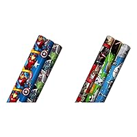 Hallmark Avengers and Star Wars Wrapping Paper Bundle (6 Rolls, 120 sq ft Total) with Marvel and Star Wars Characters
