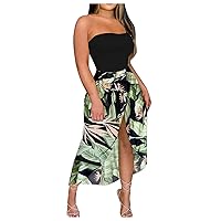 Plus Size Tube Top Maxi Dress for Women Beach Vacation Sexy Ruched Bodycon Dress High Slit Sundress Trendy Summer Dress 2023