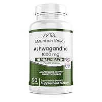 Mountain Valley Ashwagandha Herbal Supplement 1.000mg, 180 Capsules - Vegetarian, Non-GMO, Gluten Free, Ashwagandha Root