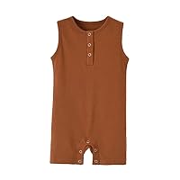 Teach Leanbh Baby Romper Cotton Sleeveless Button Down One Piece Linen Jumpsuit Coverall 3-24 Months (Coffee, 12-18 Months)