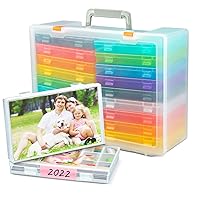 Photo Storage Boxes for 4x6 Pictures 18 Inner Seed Organizer Cases with Handle Acid-Free Photo Keeper Plastic Craft Photo Storage Container with 60pcs Stickers for Photo Stamps Seeds Multicolored