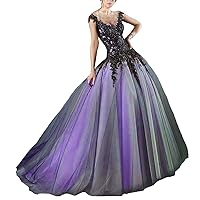 Women Gothic Dropped Ball Gown Wedding Dress Long Black Lace Prom Dress